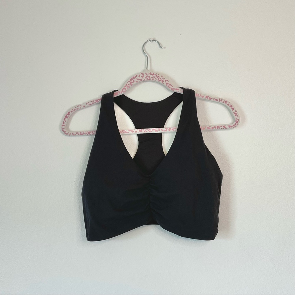 Ruched Black Yoga Sports Bra